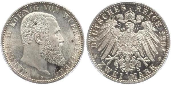 2 Марка Королевство Вюртемберг (1806-1918) Серебро Wilhelm II, German Emperor (1859-1941)