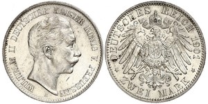 2 Марка Пруссия (королевство) (1701-1918) Серебро Wilhelm II, German Emperor (1859-1941)