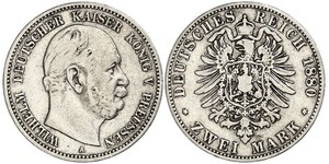 2 Марка Пруссия (королевство) (1701-1918) Серебро Wilhelm I, German Emperor (1797-1888)