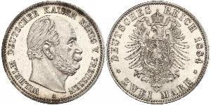 2 Марка Пруссия (королевство) (1701-1918) Серебро Wilhelm I, German Emperor (1797-1888)