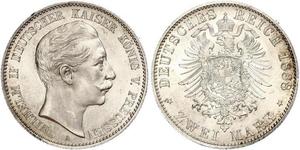 2 Марка Пруссия (королевство) (1701-1918) Серебро Wilhelm II, German Emperor (1859-1941)