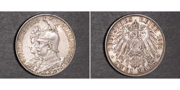 2 Марка Пруссия (королевство) (1701-1918) Серебро Wilhelm II, German Emperor (1859-1941)