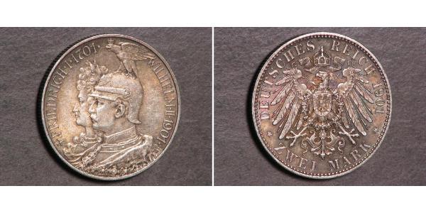 2 Марка Пруссия (королевство) (1701-1918) Серебро Wilhelm II, German Emperor (1859-1941)
