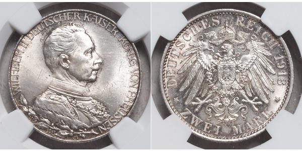 2 Марка Пруссия (королевство) (1701-1918) Серебро Wilhelm II, German Emperor (1859-1941)