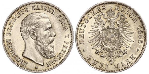 2 Марка Пруссия (королевство) (1701-1918) Серебро Фридрих III (германский император) (1831-1888)