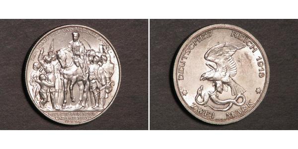 2 Марка Пруссия (королевство) (1701-1918) Серебро 