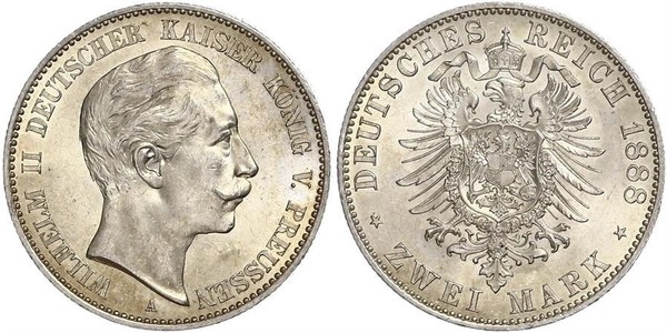 2 Марка Пруссия (королевство) (1701-1918) Серебро Wilhelm II, German Emperor (1859-1941)