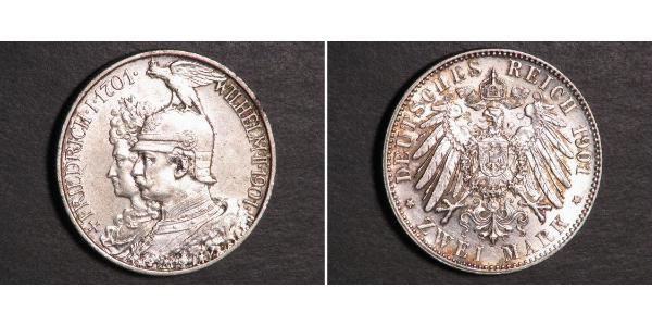 2 Марка Пруссия (королевство) (1701-1918) Серебро Wilhelm II, German Emperor (1859-1941)