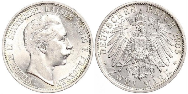 2 Марка Пруссия (королевство) (1701-1918) Серебро Wilhelm II, German Emperor (1859-1941)