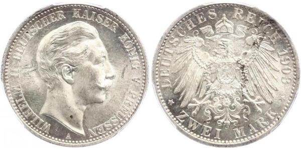 2 Марка Пруссия (королевство) (1701-1918) Серебро Wilhelm II, German Emperor (1859-1941)