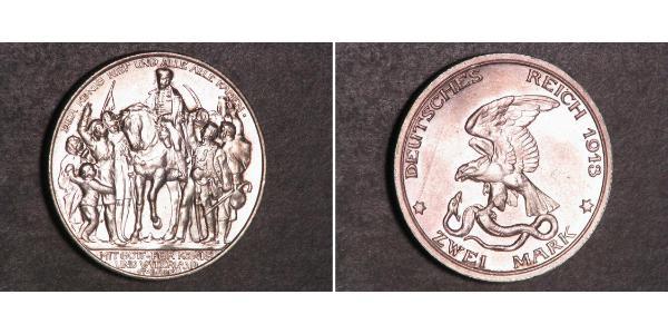 2 Марка Пруссия (королевство) (1701-1918) Серебро 