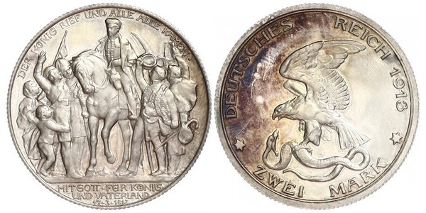 2 Марка Пруссия (королевство) (1701-1918) Серебро 
