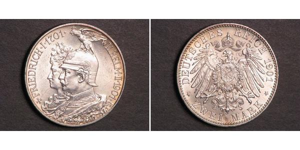 2 Марка Пруссия (королевство) (1701-1918) Серебро Wilhelm II, German Emperor (1859-1941)