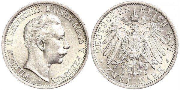 2 Марка Пруссия (королевство) (1701-1918) Серебро Wilhelm II, German Emperor (1859-1941)