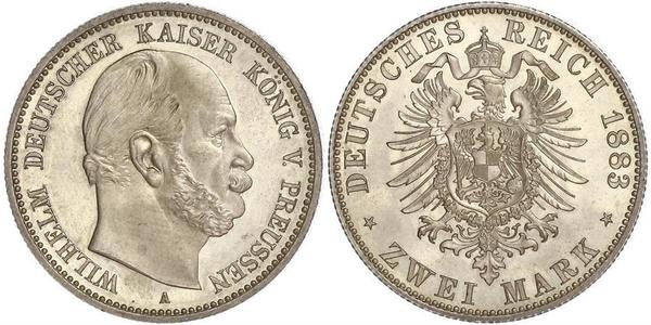 2 Марка Пруссия (королевство) (1701-1918) Серебро Wilhelm I, German Emperor (1797-1888)