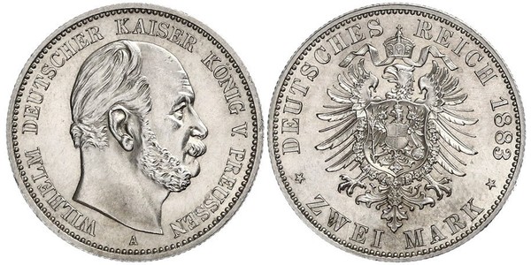 2 Марка Пруссия (королевство) (1701-1918) Серебро Wilhelm I, German Emperor (1797-1888)