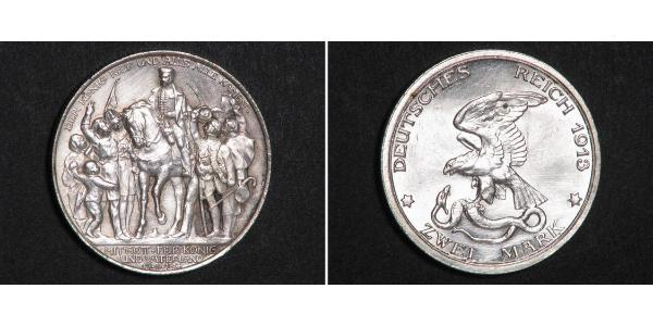 2 Марка Пруссия (королевство) (1701-1918) Серебро 