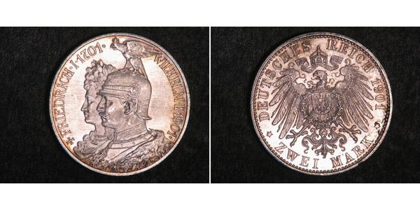 2 Марка Пруссия (королевство) (1701-1918) Серебро Wilhelm II, German Emperor (1859-1941)