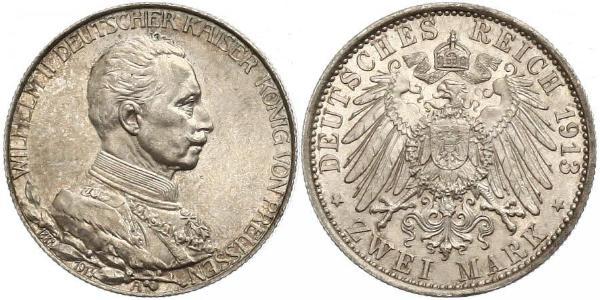 2 Марка Пруссия (королевство) (1701-1918) Серебро Wilhelm II, German Emperor (1859-1941)