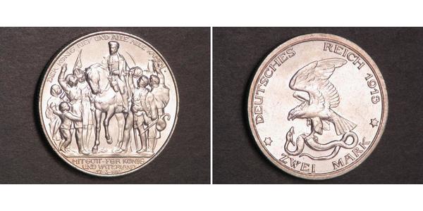 2 Марка Пруссия (королевство) (1701-1918) Серебро 
