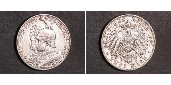2 Марка Пруссия (королевство) (1701-1918) Серебро Wilhelm II, German Emperor (1859-1941)