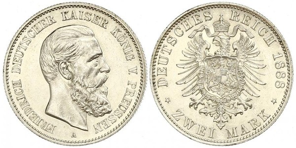 2 Марка Пруссия (королевство) (1701-1918) Серебро Фридрих III (германский император) (1831-1888)