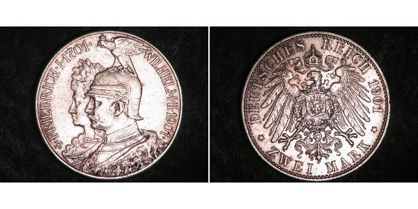 2 Марка Пруссия (королевство) (1701-1918) Серебро Wilhelm II, German Emperor (1859-1941)
