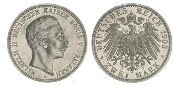2 Марка Пруссия (королевство) (1701-1918) Серебро Wilhelm II, German Emperor (1859-1941)