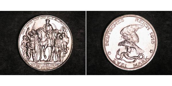 2 Марка Пруссия (королевство) (1701-1918) Серебро 
