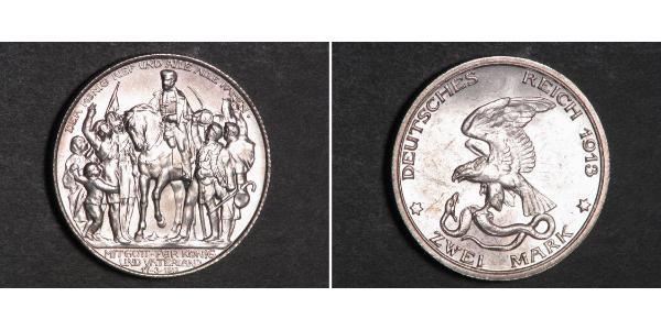 2 Марка Пруссия (королевство) (1701-1918) Серебро 
