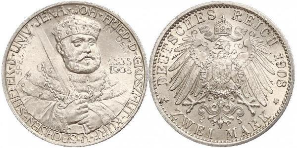 2 Марка Саксен-Веймар-Эйзенах (1809 - 1918) Серебро Вильгельм Эрнст Саксен-Веймар-Эйзенахский
