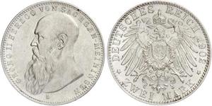 2 Марка Саксен-Мейнинген (1680 - 1918) Серебро Георг II (герцог Саксен-Мейнингена)