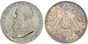 2 Марка Саксен-Мейнинген (1680 - 1918) Серебро Георг II (герцог Саксен-Мейнингена)