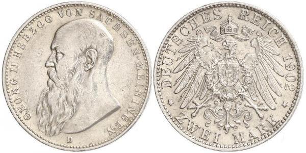 2 Марка Саксен-Мейнинген (1680 - 1918) Серебро Георг II (герцог Саксен-Мейнингена)