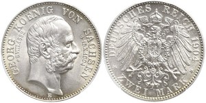 2 Марка Саксония (королевство) (1806 - 1918) Серебро Георг (король Саксонии)