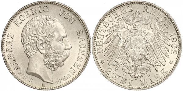 2 Марка Саксония (королевство) (1806 - 1918) Серебро Альберт (король Саксонии)