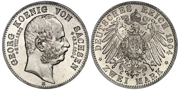 2 Марка Саксония (королевство) (1806 - 1918) Серебро Георг (король Саксонии)