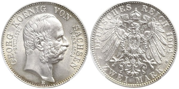 2 Марка Саксония (королевство) (1806 - 1918) Серебро Георг (король Саксонии)