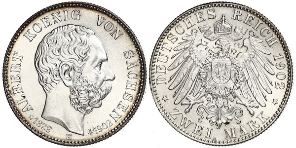 2 Марка Саксония (королевство) (1806 - 1918) Серебро Альберт (король Саксонии)