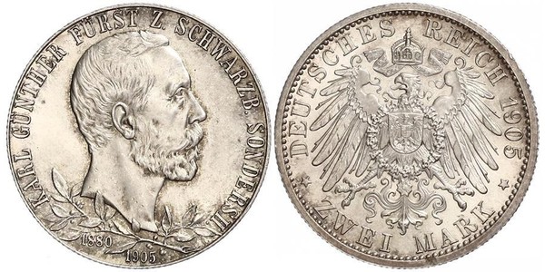 2 Марка Шварцбург-Зондерсгаузен (1599-1920) Серебро 