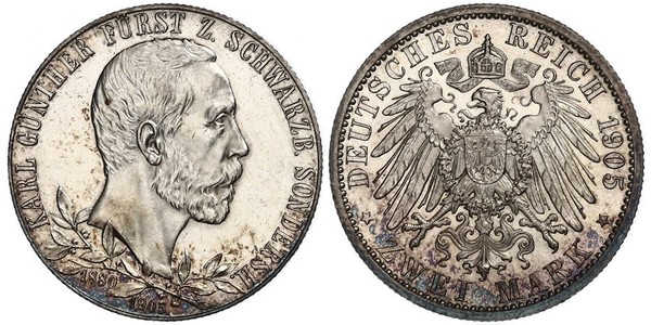 2 Марка Шварцбург-Зондерсгаузен (1599-1920) Серебро 