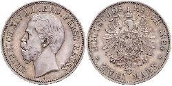 2 Марка Principality of Reuss-Greiz (1778 - 1918) Срібло Heinrich XIV, Prince Reuss Younger Line
