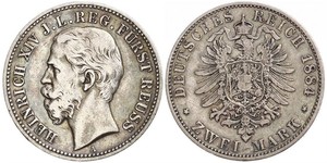 2 Марка Principality of Reuss-Greiz (1778 - 1918) Срібло Heinrich XIV, Prince Reuss Younger Line