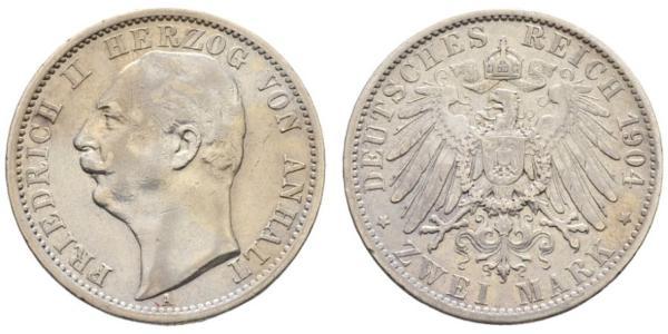 2 Марка Ангальт-Дессау (1603 -1863) / Анхальт (1806 - 1918) Срібло Friedrich II, Duke of Anhalt (1856 – 1918)