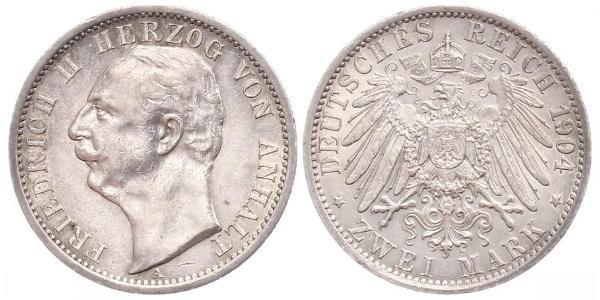 2 Марка Ангальт-Дессау (1603 -1863) / Анхальт (1806 - 1918) Срібло Friedrich II, Duke of Anhalt (1856 – 1918)