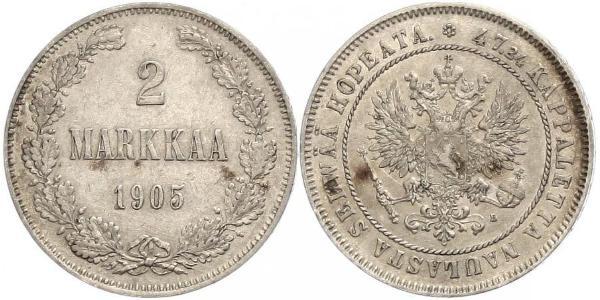 2 Марка Велике князівство Фінляндське (1809 - 1917) Срібло Олександр III (1845 -1894)