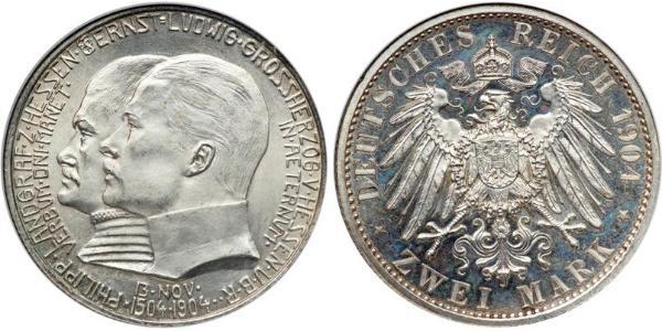 2 Марка Великое герцогство Гессен (1806 - 1918) Срібло Ernest Louis, Grand Duke of Hesse (1868 - 1937)