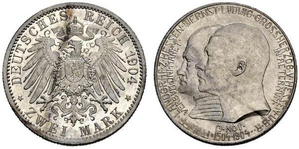 2 Марка Великое герцогство Гессен (1806 - 1918) Срібло Ernest Louis, Grand Duke of Hesse (1868 - 1937)