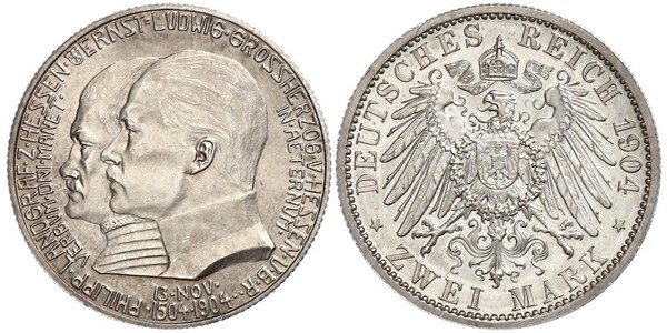 2 Марка Великое герцогство Гессен (1806 - 1918) Срібло Ernest Louis, Grand Duke of Hesse (1868 - 1937)
