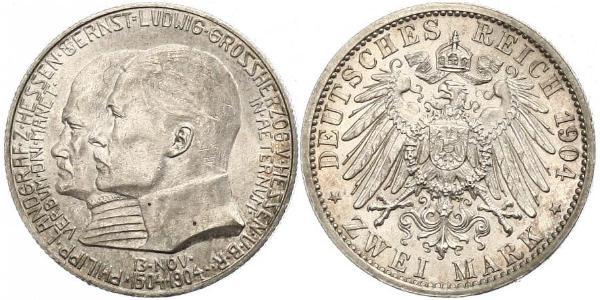 2 Марка Великое герцогство Гессен (1806 - 1918) Срібло Ernest Louis, Grand Duke of Hesse (1868 - 1937)